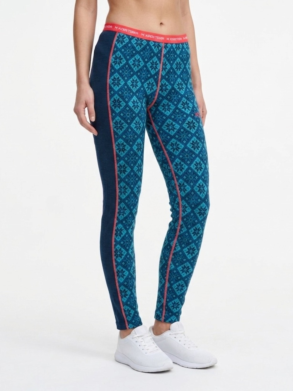 Kari Traa Merino Wool Base Layer Leggings M, Blue Nordic Print Ski/Snowboard